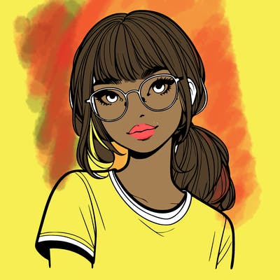 realistic girl with freckles and clear glasses