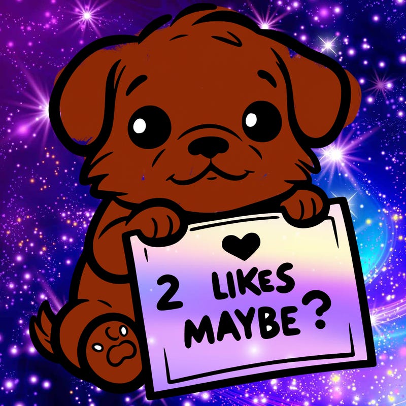 a puppy holding a sign that says 2 likes maybe?
