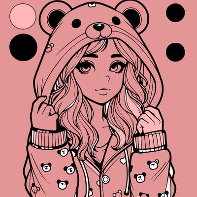 realistic girl in a animal pjs hoodie