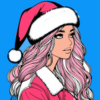 realistic girl in santa hat