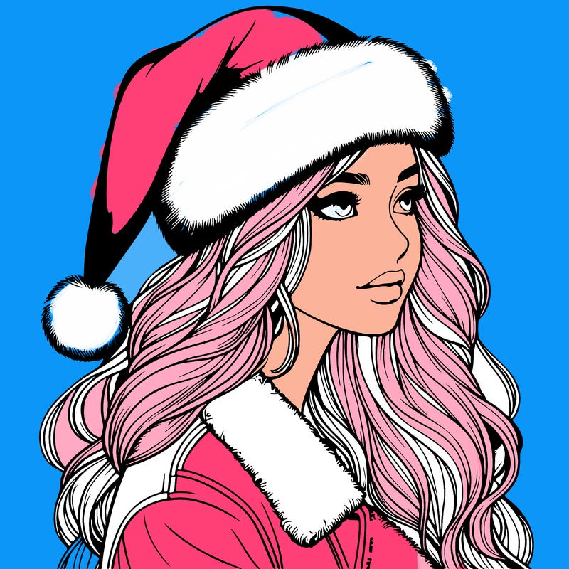 realistic girl in santa hat
