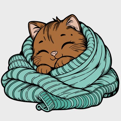 realistic cozy cat in a blanket