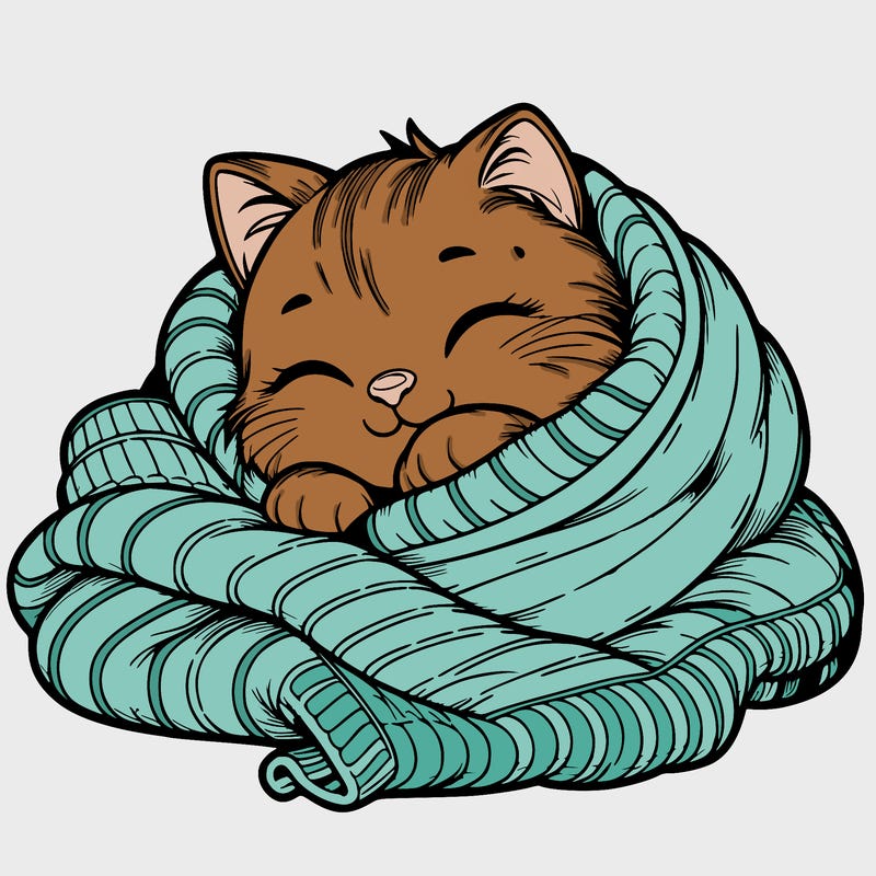 realistic cozy cat in a blanket