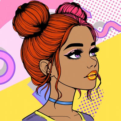 realistic girl with buns on the top of her head