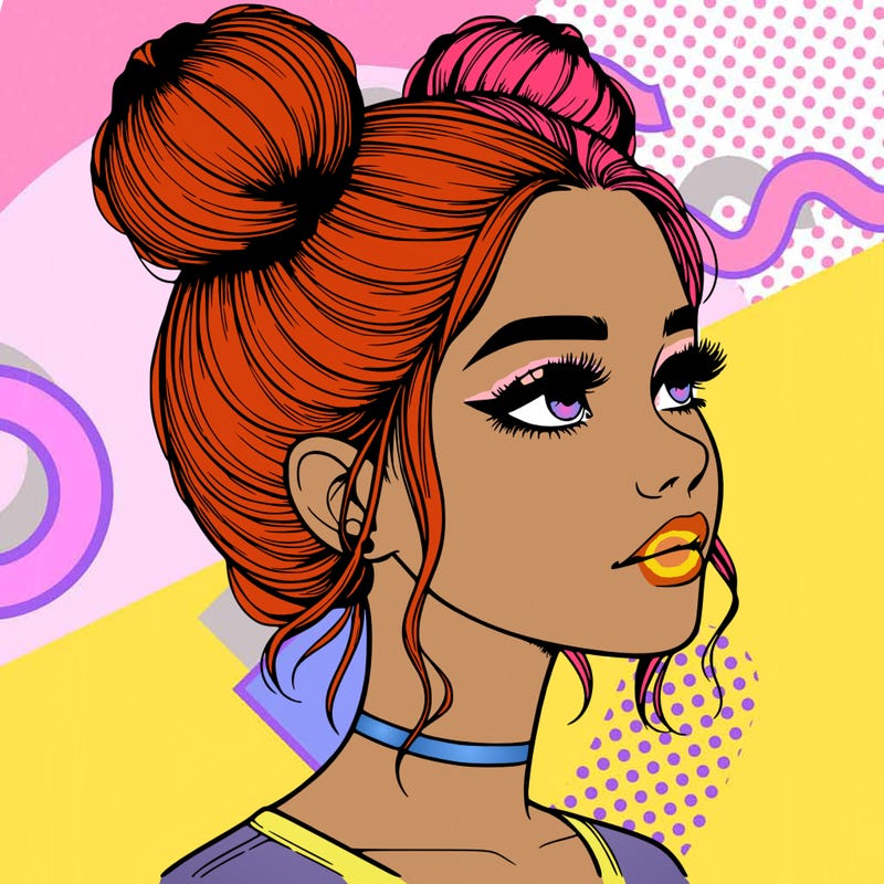 realistic girl with buns on the top of her head