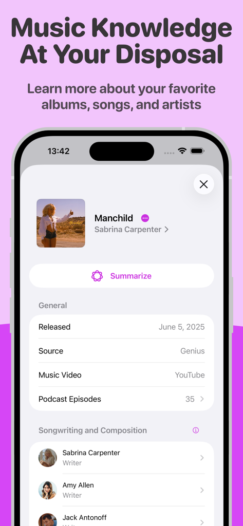 MusicSmart - Liner Notes - MusicSmart app showing detailed song credits and songwriting information