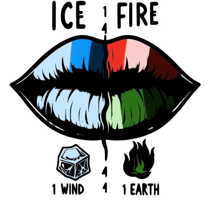 realistic lip split in fourth . 1 fourth ice 1 fire 1wind 1 earth