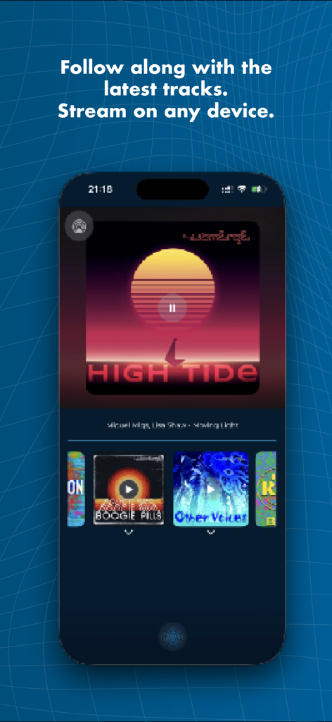 Submerge app on an iPhone showing a minimalist dark mode interface for streaming underground music stations.