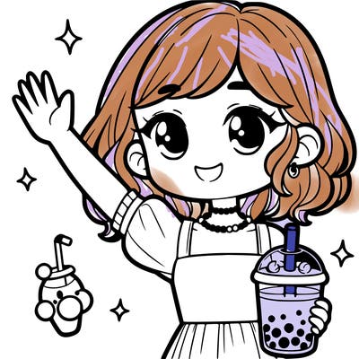 a girl with bubble tea in her hand, kaway