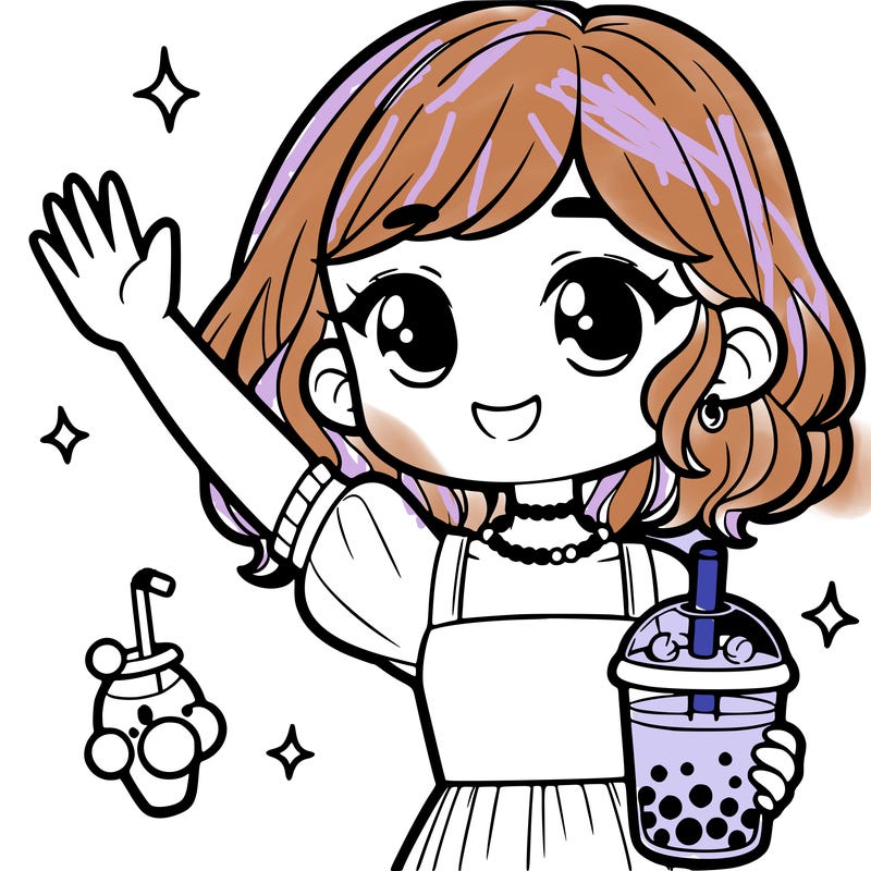 a girl with bubble tea in her hand, kaway