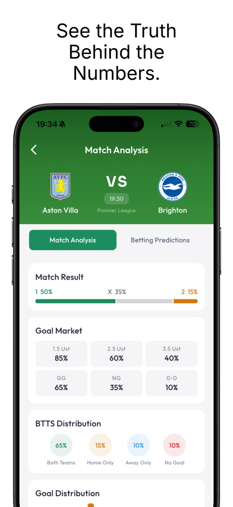 Match Predictions - FutbolAI - Interface of Match Predictions FutbolAI app displaying statistical analysis for a football match
