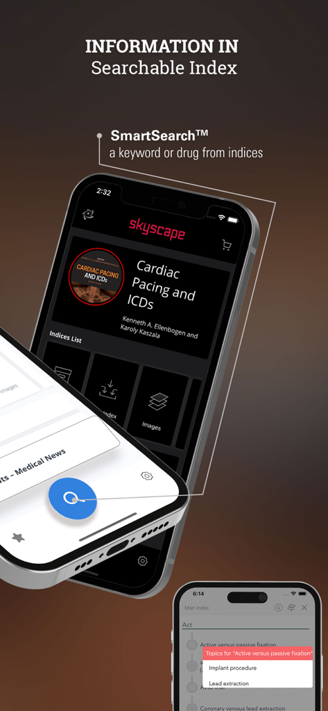 Cardiac Pacing and ICDs - Índice pesquisável e recurso SmartSearch no aplicativo médico Estimulação Cardíaca e CDsI