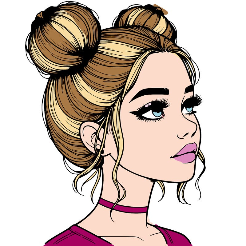 realistic girl with buns on the top of her head
