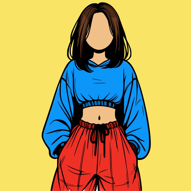 realistic girl faceless with baggy pants and a crop top