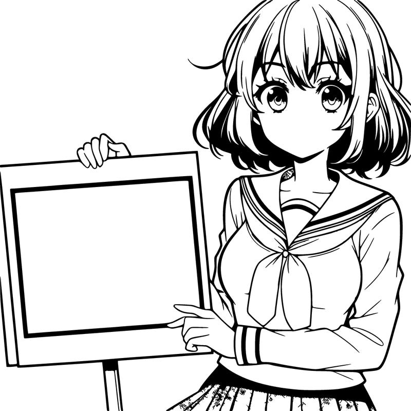 manga character girl holding a blank sign