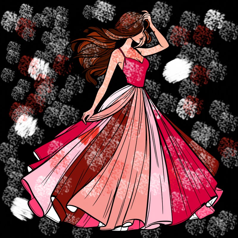 realistic woman with dress flowing in the wind