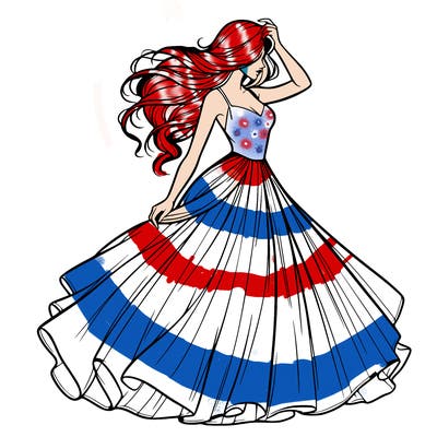 realistic woman with dress flowing in the wind