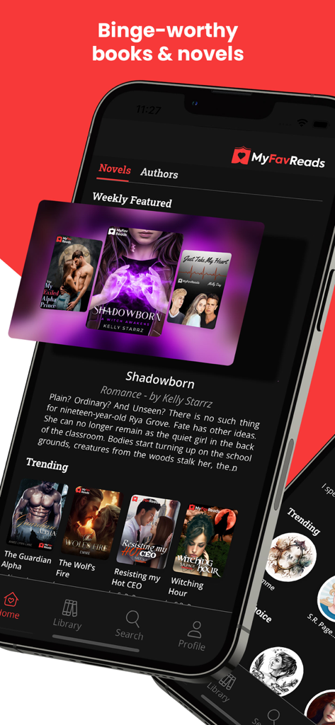 MyFavReads: Novels & Books - MyFavReads mobile app home screen showing featured and trending novels