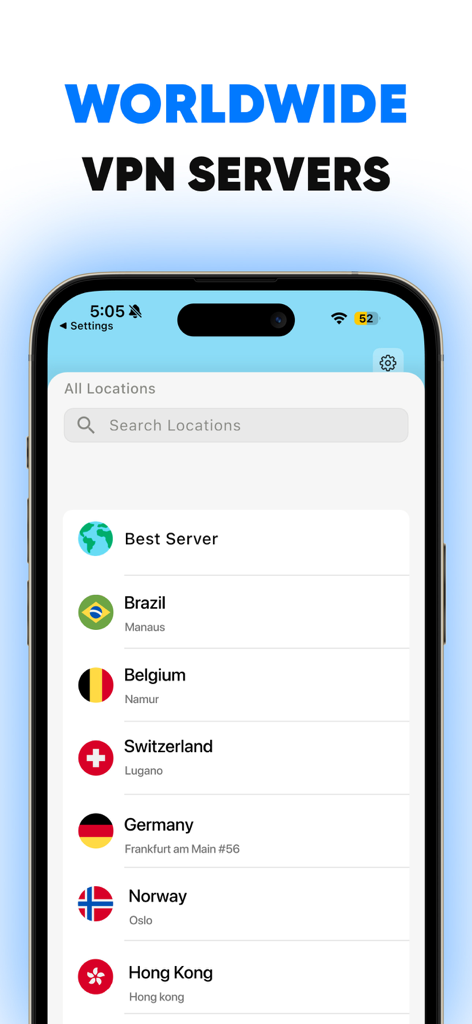 Stark VPN : Super Unlimited - A list of worldwide VPN server locations in the Stark VPN app interface.