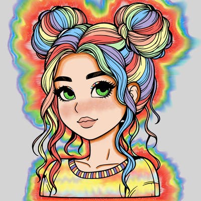 realistic girl with two buns in her hair