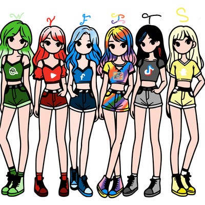 a group of girls wearing crop tops and shorts