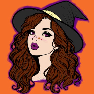 realistic witch girl with wavy hair and lips