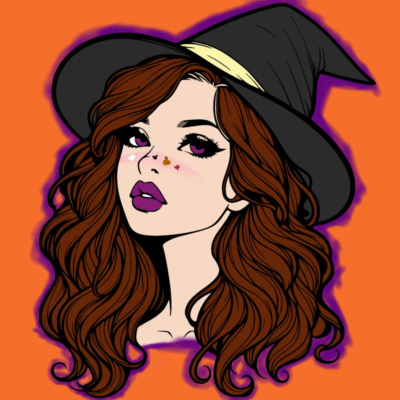 realistic witch girl with wavy hair and lips