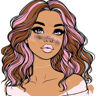 realistic girl with wavy hair and lips