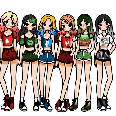 a group of girls wearing crop tops and shorts