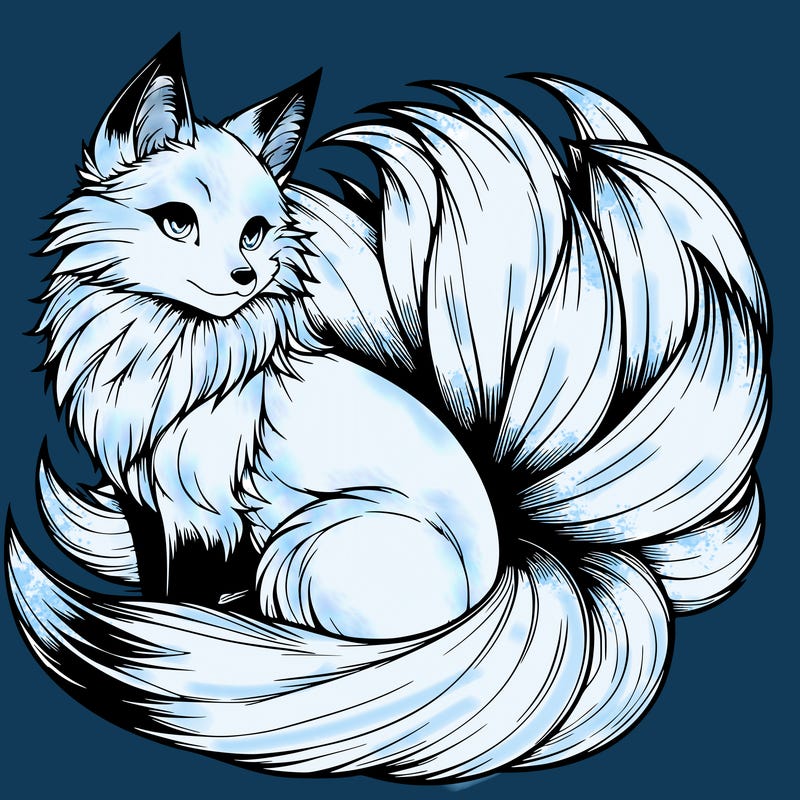 realistic detailed 9 tailed anime fox
