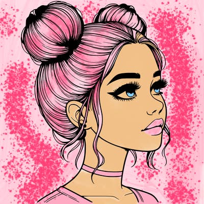 realistic girl with buns on the top of her head