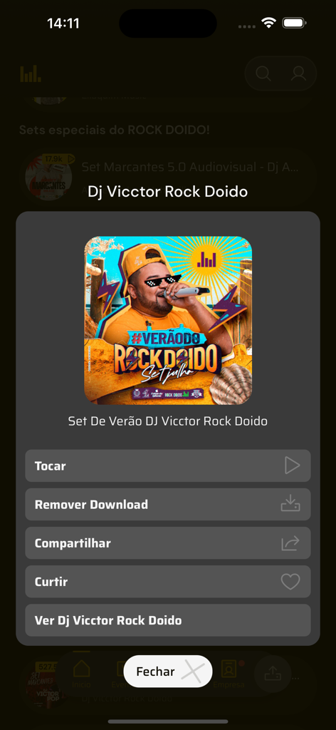 RockDoido - RockDoido app interface showing playback and download options for a DJ Vicctor music set