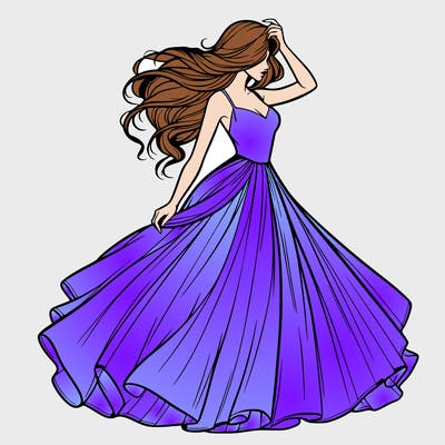 realistic woman with dress flowing in the wind