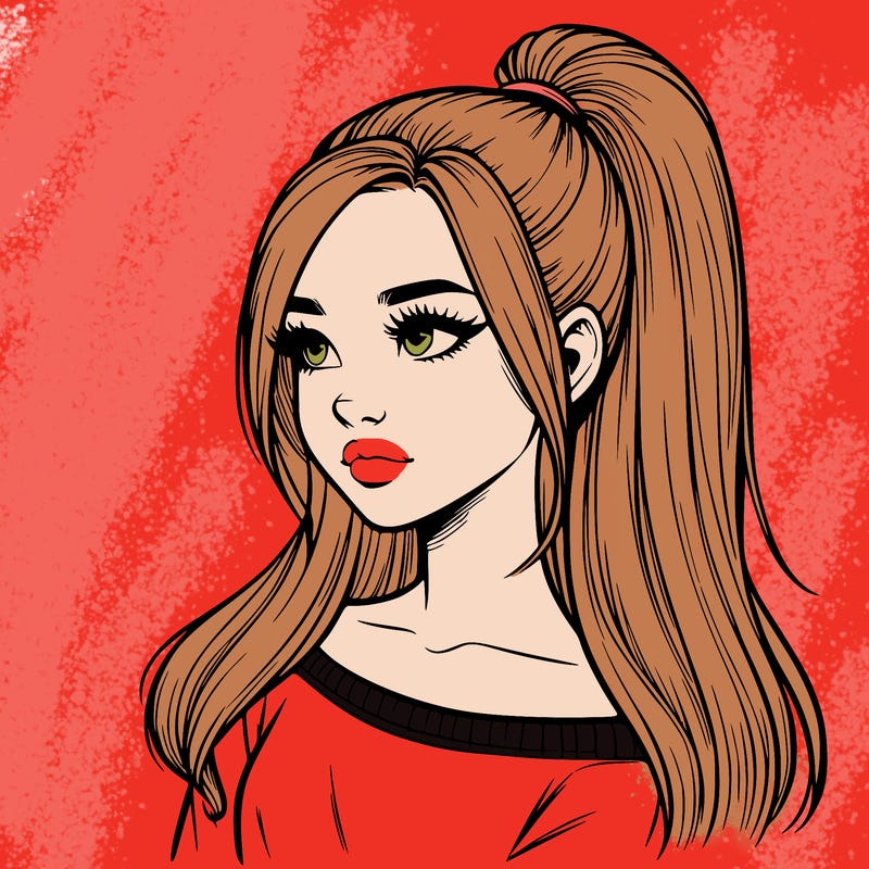 realistic girl with a high ponytail