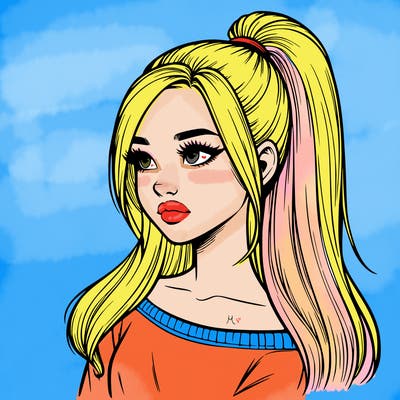 realistic girl with a high ponytail