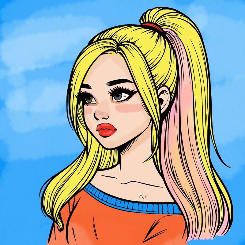 realistic girl with a high ponytail