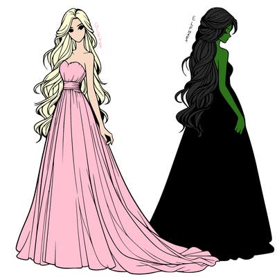 realistic woman with long flowing dress