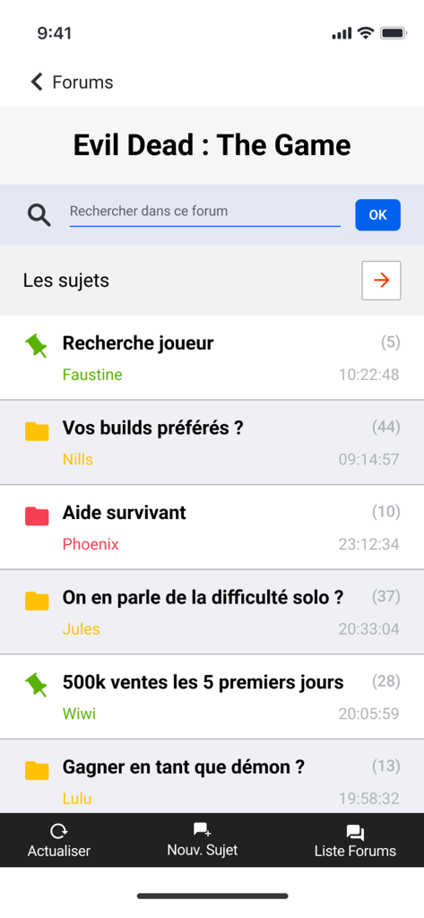 Pagina del forum della community per Evil Dead The Game sull'app mobile Jeuxvideo.com