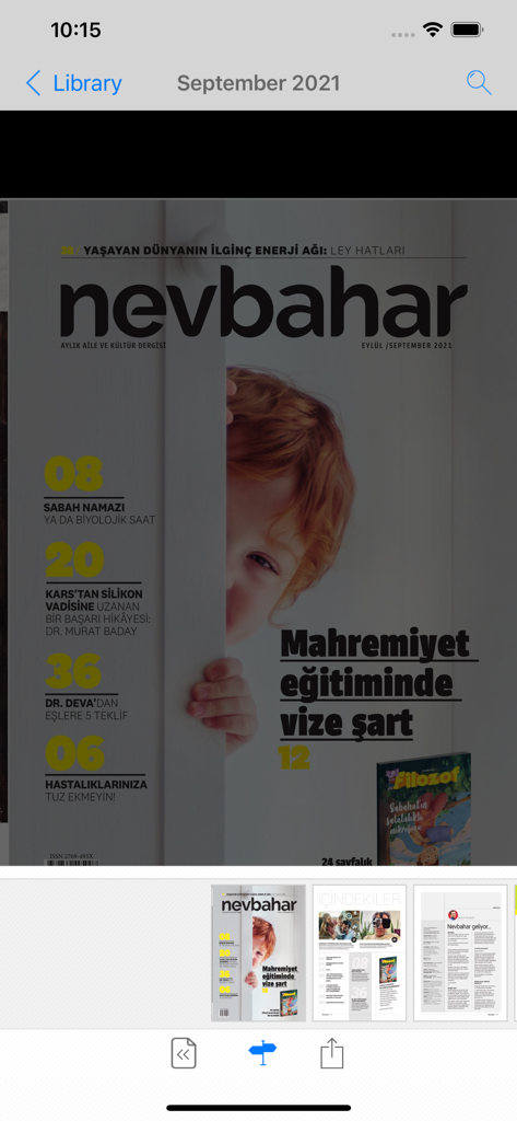 Portada digital de la revista educativa en idioma turco Nevbahar para niños.