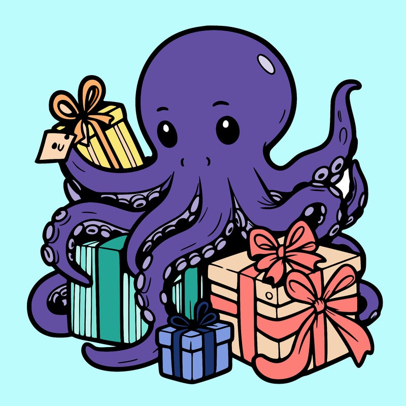 an octopus wrapping gifts