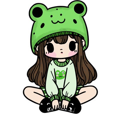 a girl wearing a frog hat and some frog socks