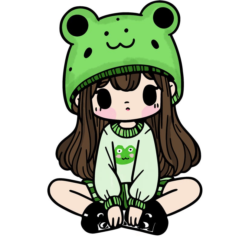 a girl wearing a frog hat and some frog socks