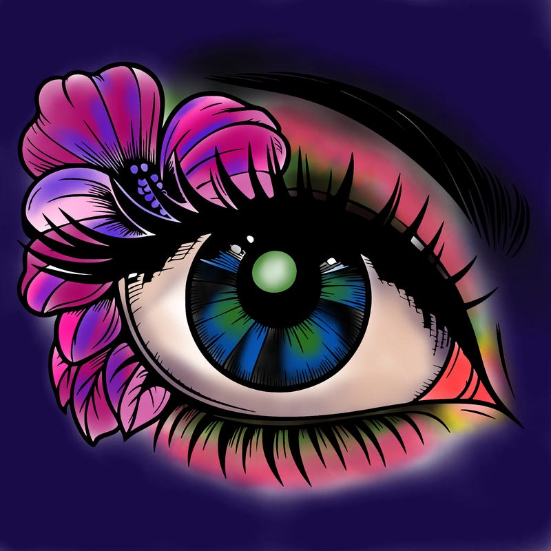 realistic eye with flower