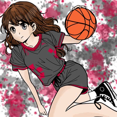 teen manga girl playing basketball