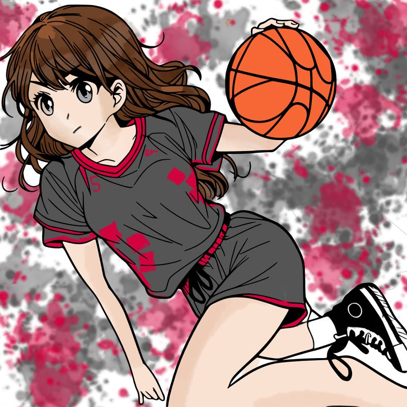 teen manga girl playing basketball