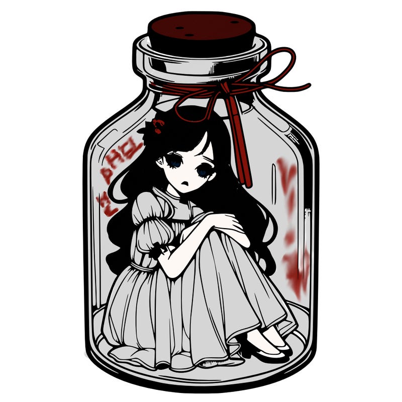 beautiful realistic girl trapped in bottle