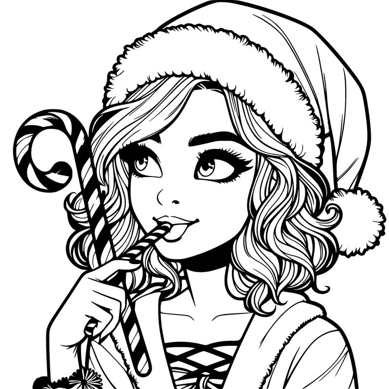realistic christmas girl eating candycane