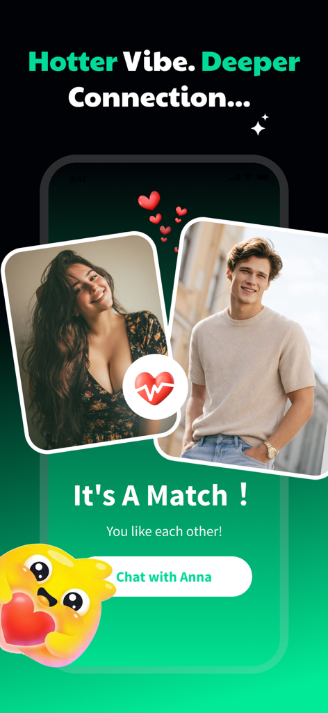 BBW Dating & Curvy Meet: Bustr - A match screen on the Bustr dating app showing two profiles and a chat button for curvy singles
