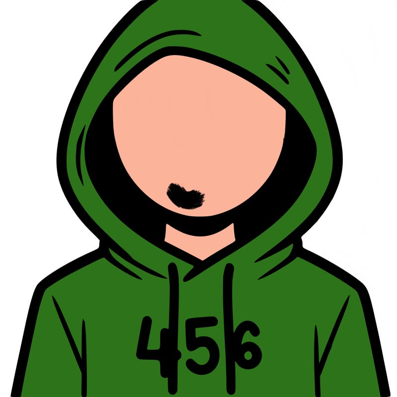 a person with non face waering a hoodie with a 456 symbol
