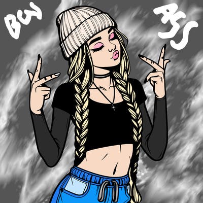 realistic teenage girl with braids and a beanie and crop top doing 🫶🏼